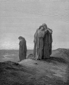 Ruth syleilee anoppiaan Naomia ja lupaa jäädä hänen luokseen nyt he ovat menehtyneet, 1866 tekijältä Gustave Dore