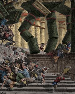 Simson kukistaa Dagonin temppelin Gustave Doren kaiverrus (1832-1883) tekijältä Gustave Dore