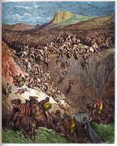 Simson tuhoaa filistealaiset takaluulla - Simson tappaa filistealaiset aasin leualla - - kaiverrus Gustave Doren (1832-1883) ""The Bible illustree" -kirjaan - Kaiverrus "" Dore Biblesta"" tekijältä Gustave Dore