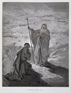 Samuel nimittää Saulin Israelin ensimmäiseksi kuninkaaksi, kuvitus Dore Bible -teoksesta. tekijältä Gustave Dore