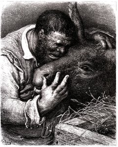 Sancho Panza itkee suudellessaan aasiaan tekijältä Gustave Dore