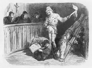 Inkvisition kohtaus, kuvitus Michel Eyquem de Montaignen (1533-92) "Essistä" (kaiverrus) (bw kuva) tekijältä Gustave Dore
