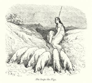 Hän pitää sikoja (kaiverrus) tekijältä Gustave Dore