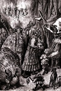 Sindbad the sailor (Sinbad) - tarina tuhannesta ja yhdestä (1001) yöstä - Gustave Doren kuvitus (yksityiskohta) - Maxwellin painos 1865 - Kuudes matka: Serendibin kuninkaan hoviin. tekijältä Gustave Dore