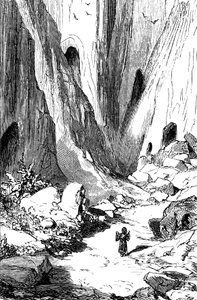 Sindbad the sailor (Sinbad) - tarina tuhannesta ja yhdestä (1001) yöstä - Gustave Doren kuvitus - painos Maxwell 1865 - Toinen matka: Sindbad löytää laakson, jossa on timantteja, mutta jossa on valitettavasti jättiläiskäärmeitä. Hän ottaa refu tekijältä Gustave Dore