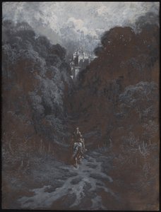 Sir Lancelot lähestyy Astolatin linnaa tekijältä Gustave Dore
