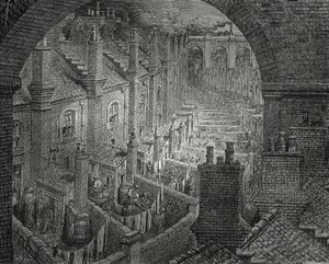 Lontoon slummit, kaiverrus Gustave Dore (1832-1883) tekijältä Gustave Dore
