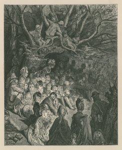 Katsojat katsomassa venekilpailua joen rannalta tekijältä Gustave Dore