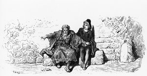 Muinainen merimies häävieraan kanssa S.T.:n The Rime of the Ancient Mariner -julkaisun ensimmäinen sivu Coleridge, julkaisija Harper und Sons, New York, 1876 (puukaiverrus)