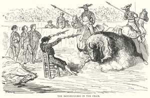 Banderillero tuolissa (kaiverrus) tekijältä Gustave Dore