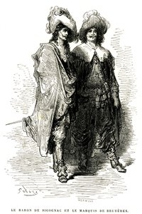 Paroni de Sigognac ja markiisi de Bruyeres. Gustave Doren kaiverrus, joka kuvittaa Theophile Gautier