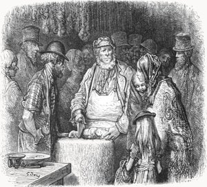 "The Butcher - Newport Market Alley", 1872. tekijältä Gustave Dore