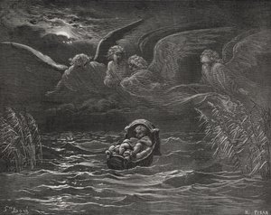 The Child Moses on the Nile, Exodus 2:1-4, illustration from Dore