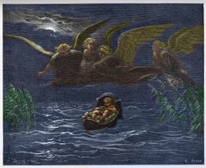 Mooseslapsi Niilillä suojelusenkeleiden ympäröimänä - tekijältä Gustave Dore