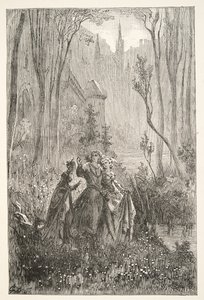 The Countess of the Fountain and her Damsels, Charles Henry Hansonin kirjoittamista Tarinoita kuningas Arthurin päivistä, julkaisu 1898. tekijältä Gustave Dore