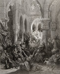 Ristiretkeläiset verilöylyttävät Kesarean asukkaita, kuva J-F. Michaud, 1877 tekijältä Gustave Dore