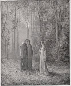Jumalallinen komedia (La Divina Comedia, La Divine Comedie), Purgatorio, Canto 5: Dante puhuu Pia de Tolomein (Tolommei) kanssa - Dante Alighieri (1265-1321) - Kuvitus Gustave Dore (1832-1883) tekijältä Gustave Dore