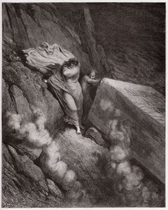 Jumalallinen komedia (La Divina Commedia, La Divine Comedie), Inferno, Canto 11: Paavi Anastasius II:n palava hauta - Dante Alighieri (1265-1321) - Kuvitus Gustave Dore (1832-1883) tekijältä Gustave Dore