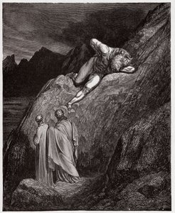 Jumalallinen komedia (La Divina Commedia, La Divine Comedie), Inferno, Canto 12: Minotaurus särkyneellä kalliolla - Dante Alighieri (1265-1321) - Kuvitus Gustave Dore (1832-1883) tekijältä Gustave Dore