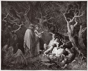 Jumalallinen komedia (La Divina Commedia, La Divine Comedie), Inferno, Canto 13: Itsemurhat metsässä - Dante Alighieri (1265-1321) - Kuvitus Gustave Dore (1832-1883) tekijältä Gustave Dore
