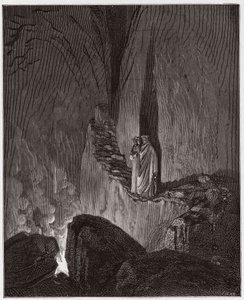 Jumalallinen komedia (La Divina Commedia, La Divine Comedie), Inferno, Canto 26: Ulysseksen ja Diomeden liekehtivät henget - Dante Alighieri (1265-1321) - Kuvitus Gustave Dore (1832-1883) tekijältä Gustave Dore
