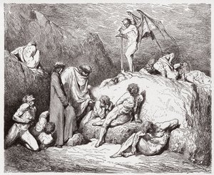 Jumalallinen komedia (La Divina Commedia, La Divine Comedie), Inferno, Canto 28: Silvotut riidan kylväjät yhdeksännessä bolgiassa - Dante Alighieri (1265-1321) - Kuvitus Gustave Dore (1832-1883) tekijältä Gustave Dore
