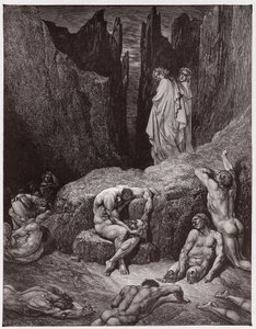 Jumalallinen komedia (La Divina Commedia, La Divine Comedie), Inferno, Canto 29: Vergilius nuhtelee Danten uteliaisuutta - Dante Alighieri (1265-1321) - Kuvitus: Gustave Dore (1832-1883) tekijältä Gustave Dore