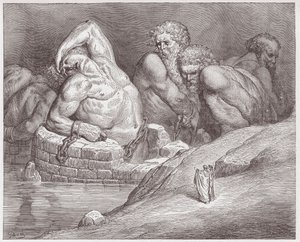 Jumalallinen komedia (La Divina Commedia, La Divine Comedie), Inferno, Canto 31: Ephialtes viihreissä jättiläisten keskuudessa - Dante Alighieri (1265-1321) - Kuvitus Gustave Dore (1832-1883) tekijältä Gustave Dore