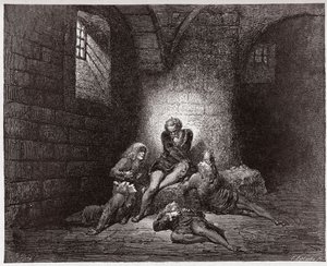 Jumalallinen komedia (La Divina Commedia, La Divine Comedie), Inferno, Canto 33: Ugolino ja hänen poikansa turvotuina ja nälkään - Dante Alighieri (1265-1321) - Kuvitus Gustave Dore (1832-1883) tekijältä Gustave Dore