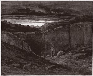 Jumalallinen komedia (La Divina Commedia, La Divine Comedie), Inferno, Canto 3: Vergilius ja Dante helvetin portilla - Dante Alighieri (1265-1321) - Kuvitus Gustave Dore (1832-1883) tekijältä Gustave Dore