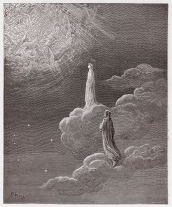 Jumalallinen komedia (La Divina Commedia, La Divine Comedie), Paradiso, Canto 14: Dante ja Beatrice käännettynä Marsin sfääriin - Dante Alighieri (1265-1321) - Gustave Doren (1832-1883) kuvitus tekijältä Gustave Dore
