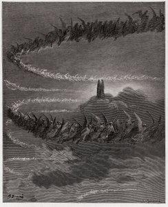 Jumalallinen komedia (La Divina Commedia, La Divine Comedie), Paradiso, Canto 18: Jupiterin alueella siunatut sielut kiertävät muodostaen kirjeitä - Dante Alighieri (1265-1321) - Kuvitus Gustave Doresta (1832-1883) tekijältä Gustave Dore