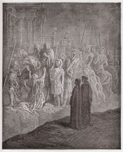 Jumalallinen komedia (La Divina Commedia, La Divine Comedie), Purgatorio, Canto 10: Ylpeyttä kuvaavat marmoriveistokset - Dante Alighieri (1265-1321) - Gustave Doren (1832-1883) kuvitus tekijältä Gustave Dore