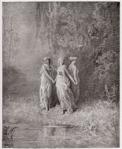 Jumalallinen komedia (La Divina Commedia, La Divine Comedie), Purgatorio, Canto 29: Charity, Hope ja Faith - Dante Alighieri (1265-1321) - Kuvitus Gustave Dore (1832-1883) tekijältä Gustave Dore