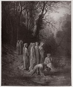 Jumalallinen komedia (La Divina Commedia, La Divine Comedie), Purgatorio, Canto 33: Dante-juomat Eunoe-joesta - Dante Alighieri (1265-1321) - Kuvitus Gustave Dore (1832-1883) tekijältä Gustave Dore
