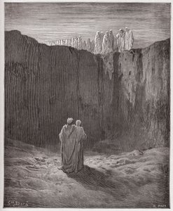 Jumalallinen komedia (La Divina Commedia, La Divine Comedie), Purgatorio, Canto 3: Sielujen seura kalliolla - Dante Alighieri (1265-1321) - Kuvitus Gustave Dore (1832-1883) tekijältä Gustave Dore
