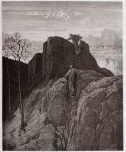 Jumalallinen komedia (La Divina Commedia, La Divine Comedie), Purgatorio, Canto 4: Vergilius johdattaa Danten ylös karua vuorenrinnettä - kirjoittanut Dante Alighieri (1265-1321) - kuvitus Gustave Dore (1832-1883) tekijältä Gustave Dore