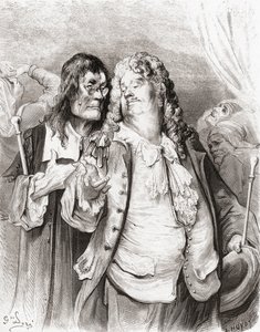 Lääkärit, 1800-luvun lopun Fables de La Fontainen painoksesta (puukaiverrus) tekijältä Gustave Dore