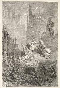 Kuningas Pellamsin linnan kaatuminen, Charles Henry Hansonin kirjoittamista Tarinoita kuningas Arthurin päivistä, julkaisu 1898. tekijältä Gustave Dore