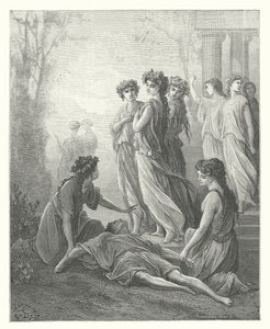 La Fontainen sadut: Daphnis ja Alcimadura (kaiverrus). tekijältä Gustave Dore