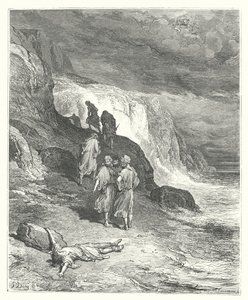 La Fontainen sadut: Fontaine: Jupiter ja matkamies (kaiverrus). tekijältä Gustave Dore