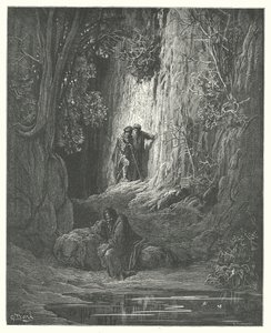 La Fontainen sadut: Fontaine: Arbitrator, Almoner, and Hermit (kaiverrus). tekijältä Gustave Dore