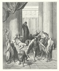 La Fontainen sadut: Odysseuksen seuralaiset (kaiverrus). tekijältä Gustave Dore