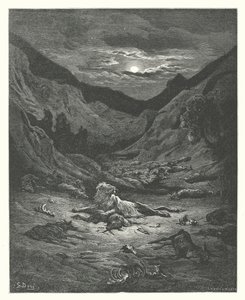 La Fontainen sadut: Fontaine: Leijona (kaiverrus) tekijältä Gustave Dore