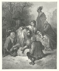 La Fontainen sadut: Fontaine: Rakastunut leijona (kaiverrus) tekijältä Gustave Dore