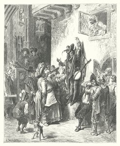 La Fontainen sadut: Fontaine: Hullu, joka myi viisautta (kaiverrus). tekijältä Gustave Dore