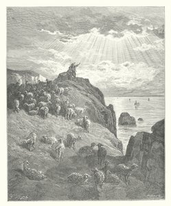 La Fontainen sadut: Fontaine: Paimen ja meri (kaiverrus). tekijältä Gustave Dore