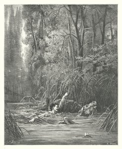 La Fontainen sadut: Fontaine: Virta ja joki (kaiverrus). tekijältä Gustave Dore