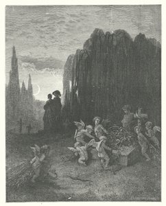 La Fontainen sadut: Fontaine: Nuori leski (kaiverrus) tekijältä Gustave Dore