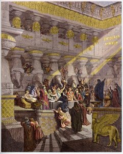 Balthazarin juhla - Belsasarin juhla - Belsasarin juhla - kaiverrus Gustave Doren (1832-1883) "" The Bible illustree -kirjaan" - Kaiverrus "" Dore Biblesta"" tekijältä Gustave Dore